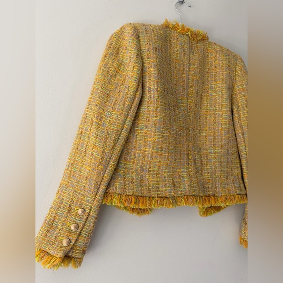 L’AGENCE Tinlee Blazer in Yellow Multi Tweed open front jacket Chanel-like, sz 0 - Picture 16 of 17